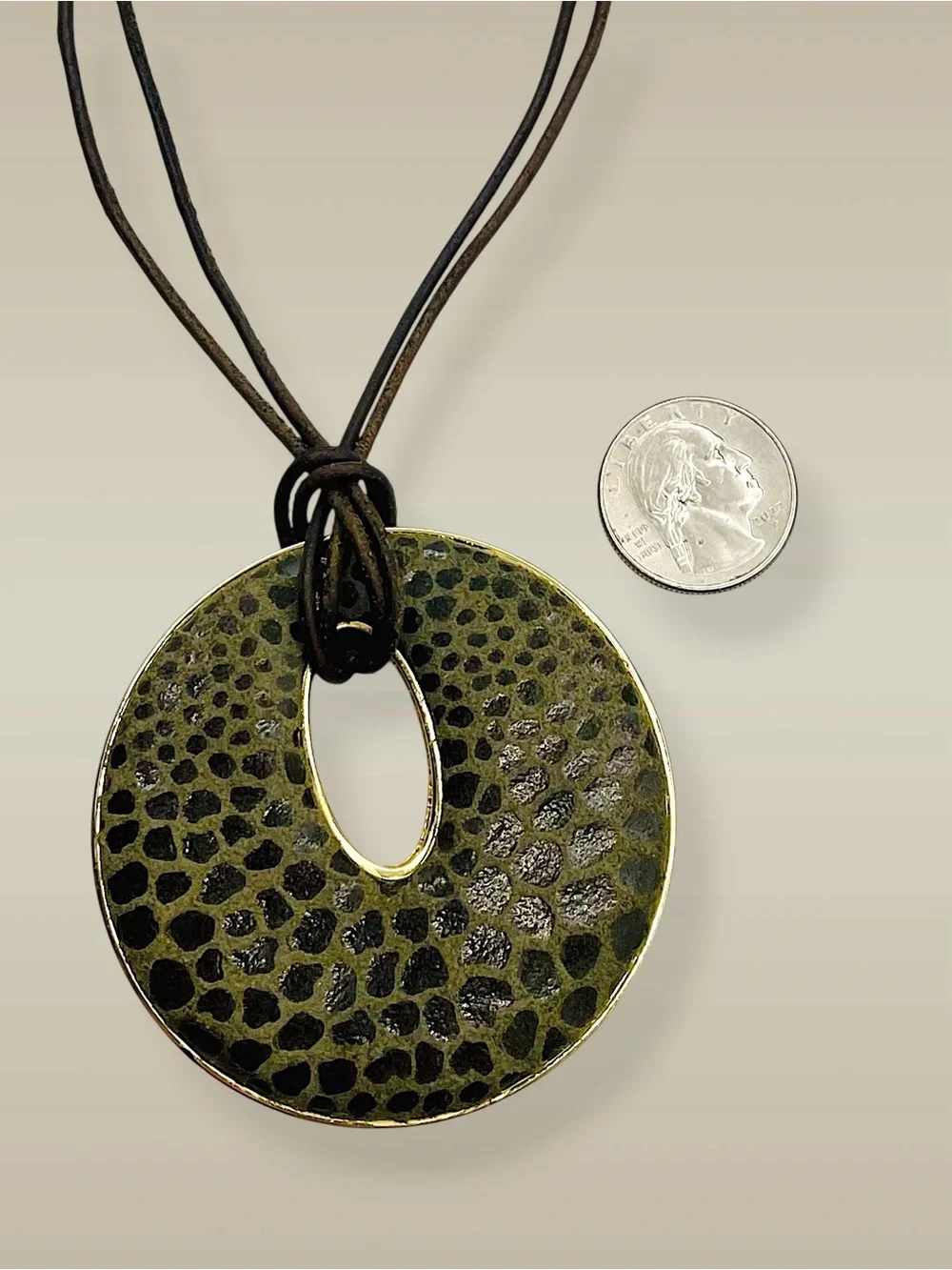 Bold Chicos Vintage Animal Print Disc Pendant Multi-Strand Cord Necklace